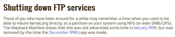 Linux 内核组织（kernel.org）将关闭 FTP 服务
