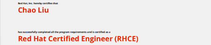 捷讯：刘超同学于北京顺利通过红帽RHCE认证