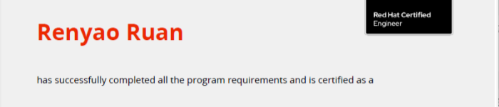 捷讯：阮仁垚同学于成都顺利考下红帽RHCE认证