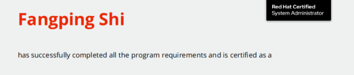 捷讯：史芳平同学于西安顺利通过红帽RHCE认证